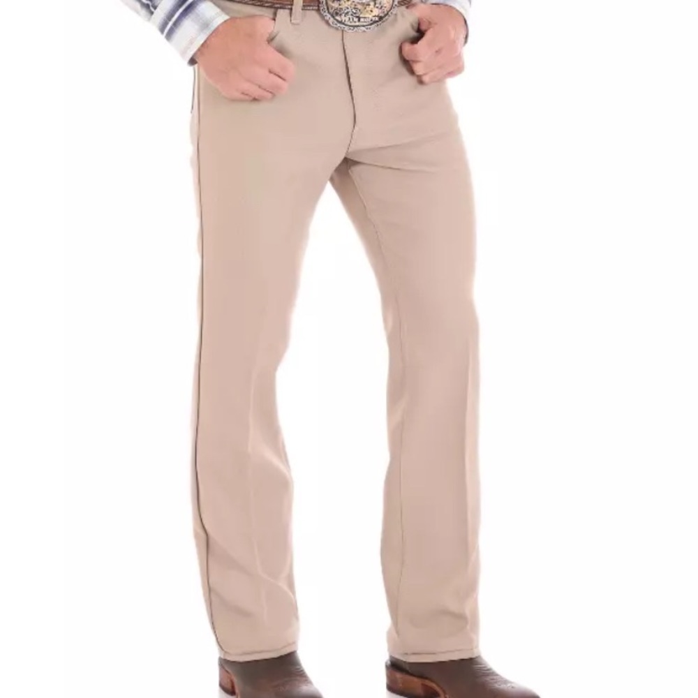 Wrangler Wrancher dress jeans Tan Chinos flat front